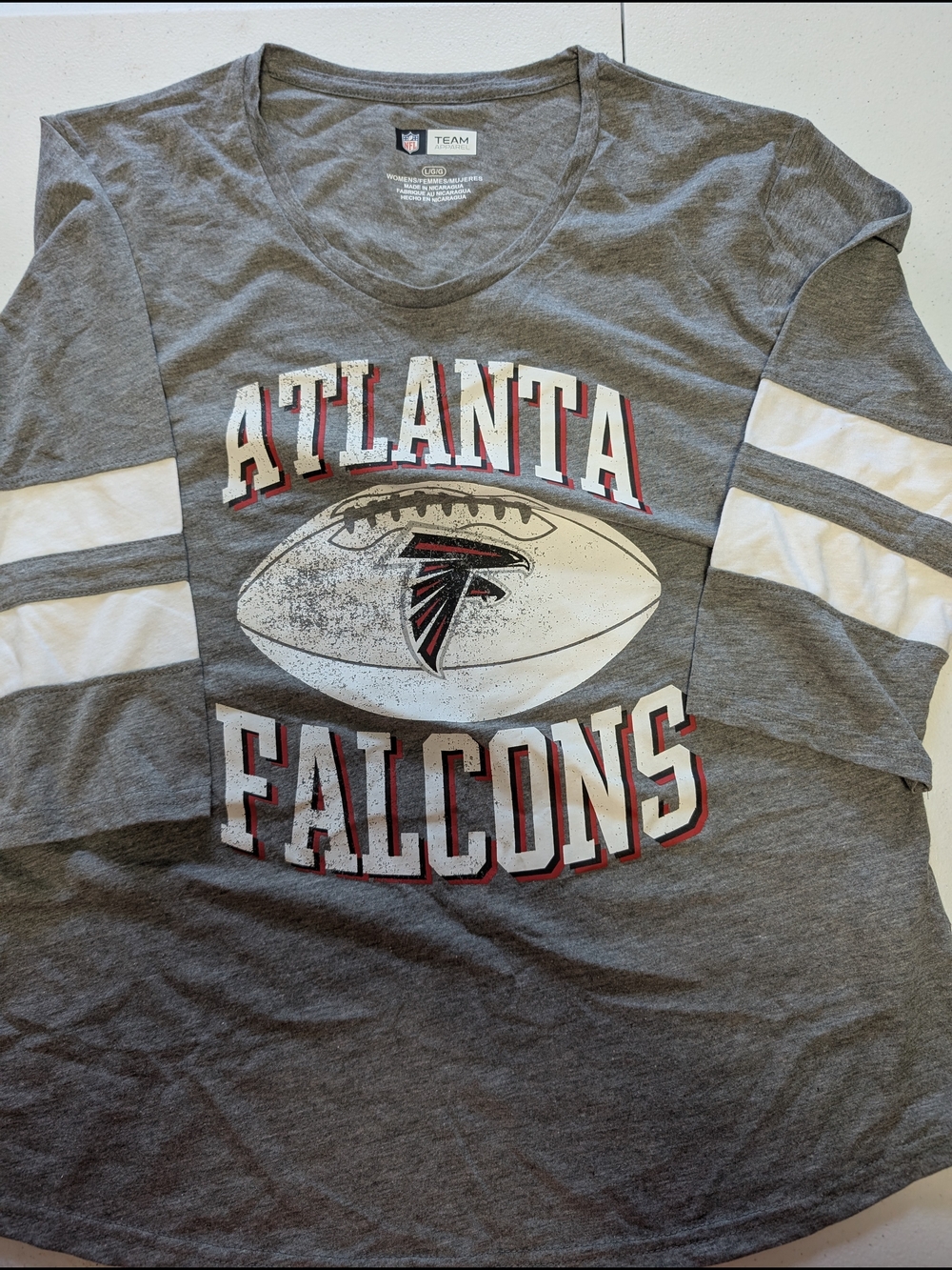 Team Apparel Gray Atlanta Falcons Short Sleeve Tee with White Sleeve Stripes